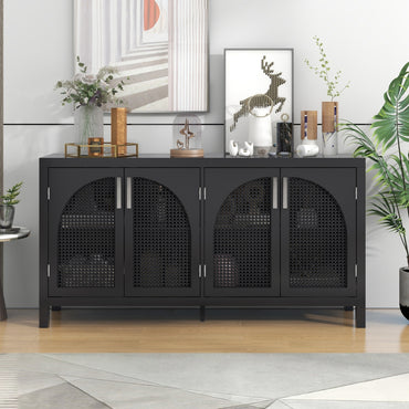 TREXM Sideboard With Rattan Door & Metal Handles For Living Room