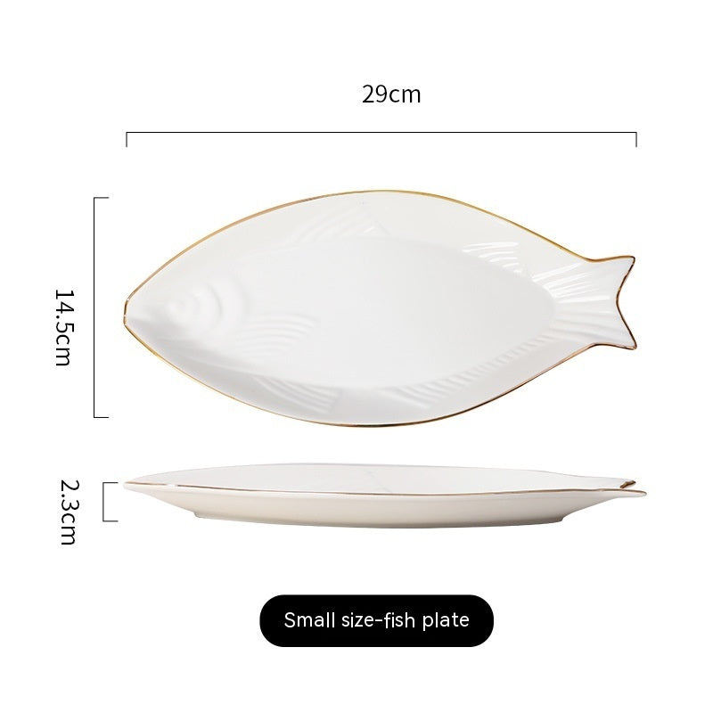 Gilt Edging Porcelain Fish Dish Fish-shaped Dinner plate Large Fish Plate