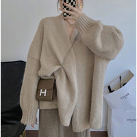 Women's Korean Style Puff Sleeve Solid Color Sweater Drop-shoulder Coat