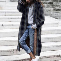 Women's Plaid Long Coat Warm Women's Coat