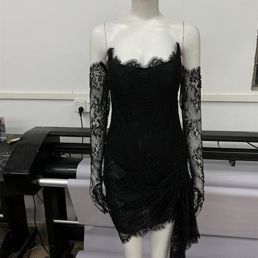 Fashionable Oversleeve Tube Top Lace Fashion Party Dinner Dress