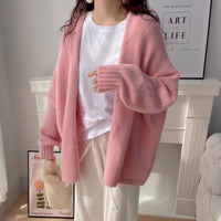 Women's Korean Style Puff Sleeve Solid Color Sweater Drop-shoulder Coat