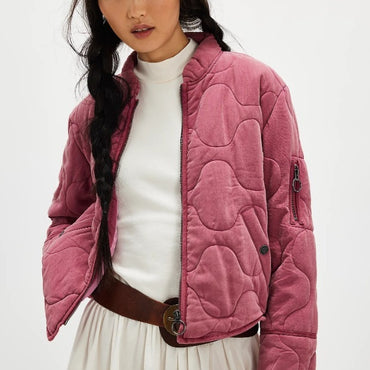 Women's Casual Quilted Cotton Jacket Loose Stand Collar Coat