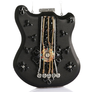 New Trend Violin Shaped Dinner Bag Bead Embroidery