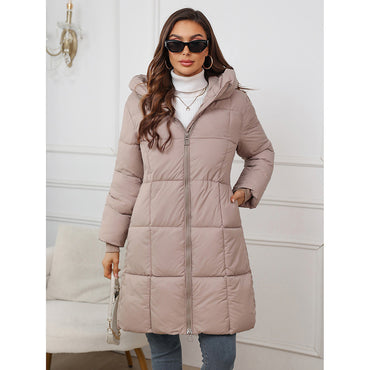Women's Hooded Cotton-padded Jacket, Mid-length, Slim-fitting, Warm Cotton-padded Jacket
