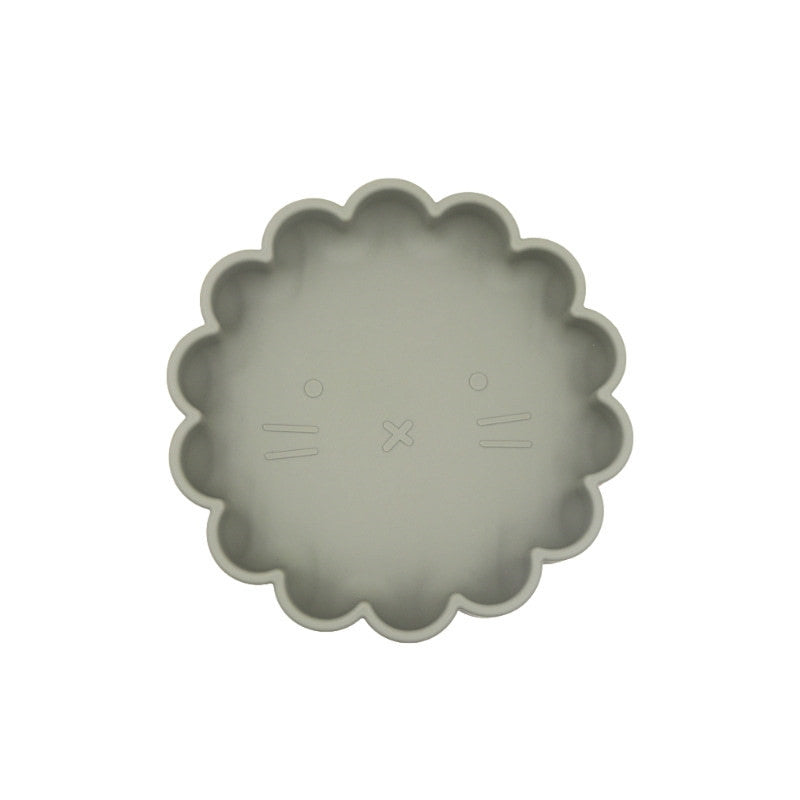 Baby Cute Lion Silicone Wooden Handle Fork Spoon Dinner Plate