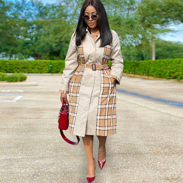 Fashion Casual Plaid Stitching Coat Trench Coat
