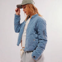 Women's Casual Quilted Cotton Jacket Loose Stand Collar Coat