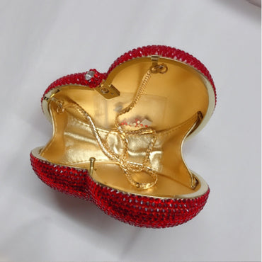 Red Peach Heart-shaped Diamond Dinner Bag