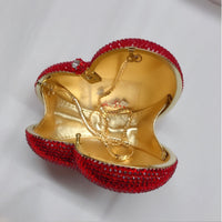 Red Peach Heart-shaped Diamond Dinner Bag