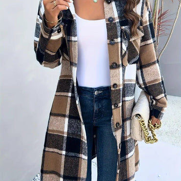 Vintage Plaid Long Cardigan Shirt Jacket