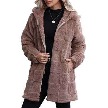 Hooded Long Cardigan Plush Coat