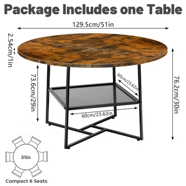 51  Round Dining Table For 4-6  Tiger Stripes-Black Wooden Dining Room Table With Storage Shelf Space Saving Circle Dinner Table With Metal Legs For Kitchen Living Room Dining Restaurant Furniture