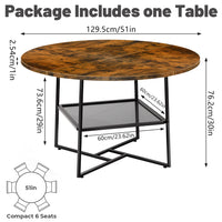 51  Round Dining Table For 4-6  Tiger Stripes-Black Wooden Dining Room Table With Storage Shelf Space Saving Circle Dinner Table With Metal Legs For Kitchen Living Room Dining Restaurant Furniture