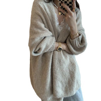 Women's Korean Style Puff Sleeve Solid Color Sweater Drop-shoulder Coat