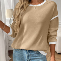 Women's Round Neck Imitation Sweater Long Sleeve Loose Multicolor Top