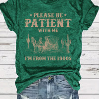 Western Denim Retro Pattern Round Neck Short Sleeve