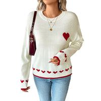 Women's Heart-shaped Jacquard Long-sleeved Pullover