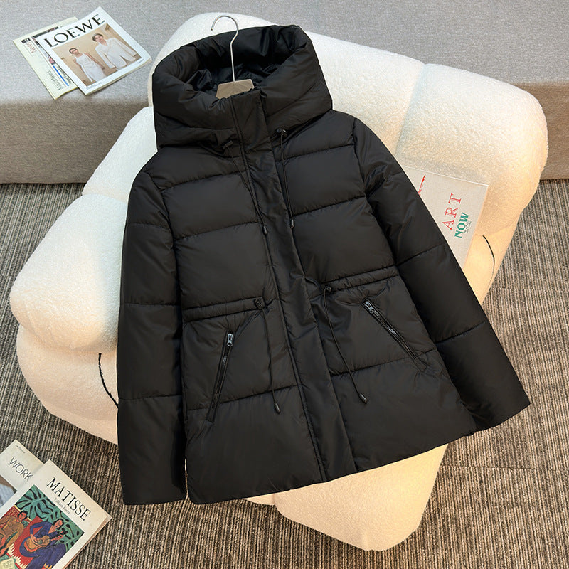 Women's Mid-length Hooded Cotton Coat, Thickened And Slim-fitting Cotton Jacket, High-end Coat