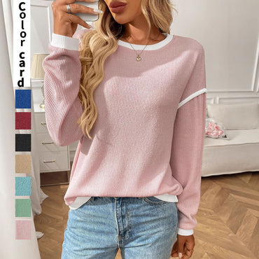 Women's Round Neck Imitation Sweater Long Sleeve Loose Multicolor Top
