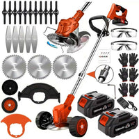 21V Electric Weed Eater With Wheels,Cordless Battery Weed Wacker With Charger, 2Batteries,3 In 1 Brush Cutter String Trimmer Grass Trimmer Lawn Mower,Edger For Garden And Yard Lawn,dealsforyoudays