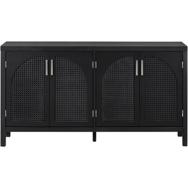 TREXM Sideboard With Rattan Door & Metal Handles For Living Room