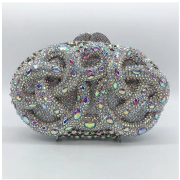 Python Diamond-studded Dinner Bag Magnetic Clasp Chain Clutch