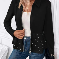 Women's Beaded Heavy-duty Zipper Ruffled Hem Coat