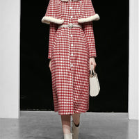 Waisted Thousand Bird Plaid Cloth Coat Wool Coat