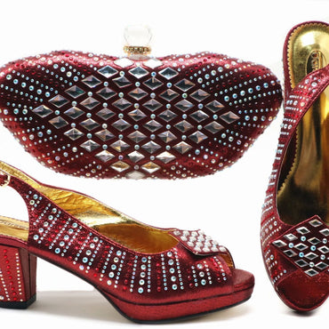 Party Dinner Rhinestone Bag Short Heel Fish Mouth Shoes