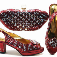 Party Dinner Rhinestone Bag Short Heel Fish Mouth Shoes