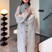 High Collar Thickened Twist Sweater Coat, Gray Cozy Over-knee Knitted Cardigan Long Sweater, Boho Women Sweater, Womens Winter Clothing