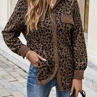 Fashion Leopard Print Corduroy Button Long Sleeve Coat