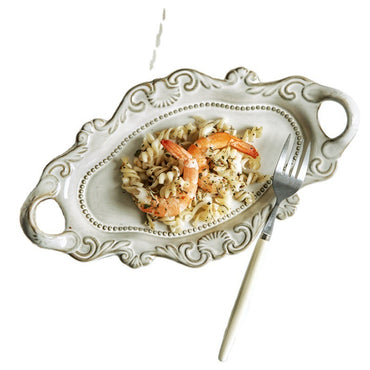 Retro Embossing Dinner Plate Ceramic Tableware