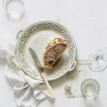 Retro Embossing Dinner Plate Ceramic Tableware