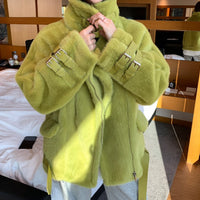 Women's coat leather buckle fur coat women