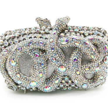 Python Diamond-studded Dinner Bag Magnetic Clasp Chain Clutch