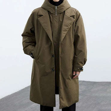 Coat Coat Men's False Two Pieces Hooded Mid-length Trench Coat