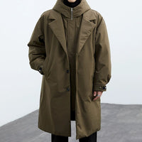 Coat Coat Men's False Two Pieces Hooded Mid-length Trench Coat