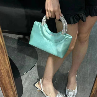 Women's Silk Satin Dinner Rhinestone Tote Special-interest Design