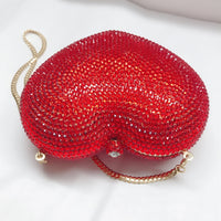 Red Peach Heart-shaped Diamond Dinner Bag