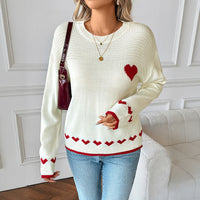 Women's Heart-shaped Jacquard Long-sleeved Pullover