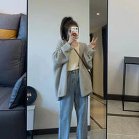 Women's Korean Style Puff Sleeve Solid Color Sweater Drop-shoulder Coat