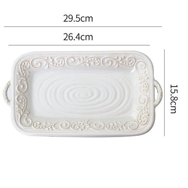 Retro Embossing Dinner Plate Ceramic Tableware