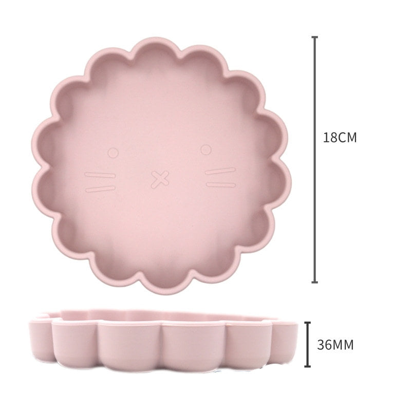 Baby Cute Lion Silicone Wooden Handle Fork Spoon Dinner Plate