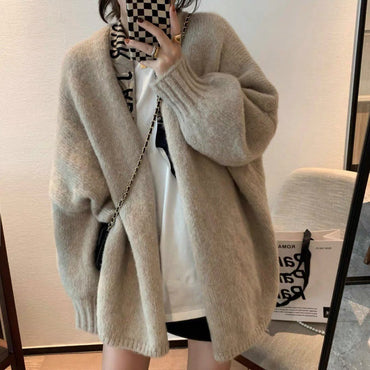 Women's Korean Style Puff Sleeve Solid Color Sweater Drop-shoulder Coat