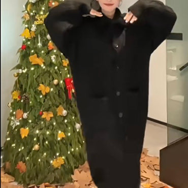 High Collar Thickened Twist Sweater Coat, Gray Cozy Over-knee Knitted Cardigan Long Sweater, Boho Women Sweater, Womens Winter Clothing