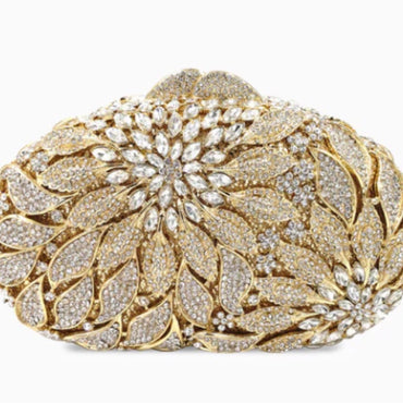 Female Leaf Flower Inlaid Diamond Dinner Bag