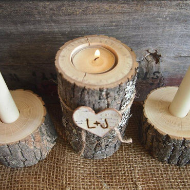 Wooden Candlesticks With Romantic Dinner Tabletop Ornaments