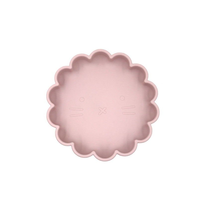 Baby Cute Lion Silicone Wooden Handle Fork Spoon Dinner Plate